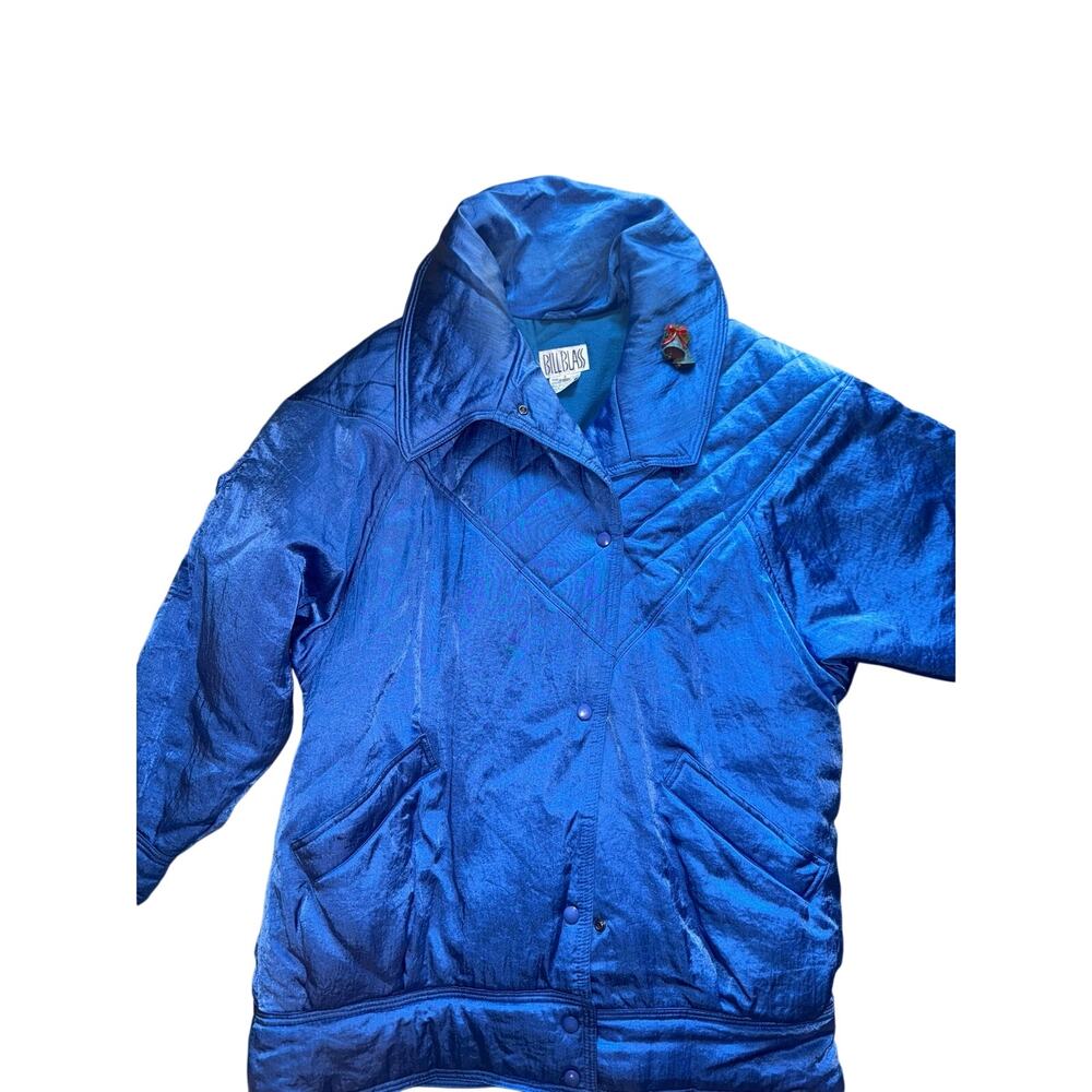 Vintage Bill Blass Cobalt Blue Oversized Puffer Jacket Women’s 8 80s Quilted - Picture 3 of 8